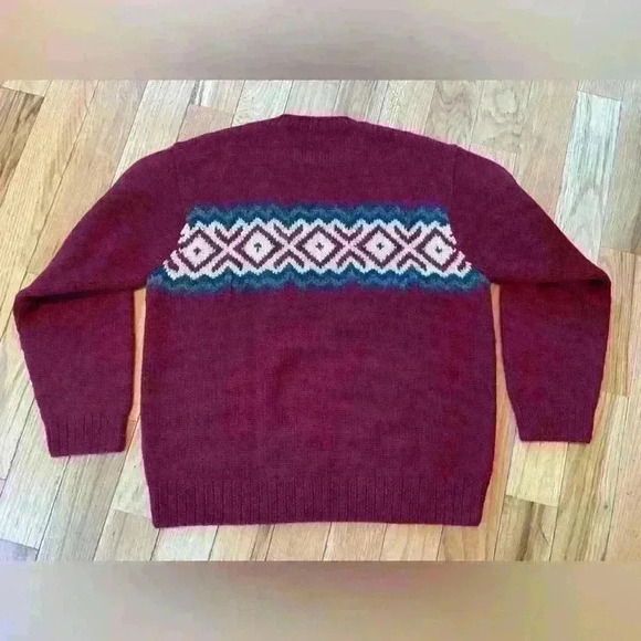 Vintage J. Crew Hand Knit Chunky 100% Wool Sweater Men’s Size Medium Burgundy - Picture 7 of 11